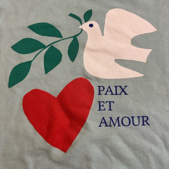 NWT J.CREW Holiday Dove Heart Paix et Amour Graphic Sweatshirt Light Blue M - Picture 7 of 12